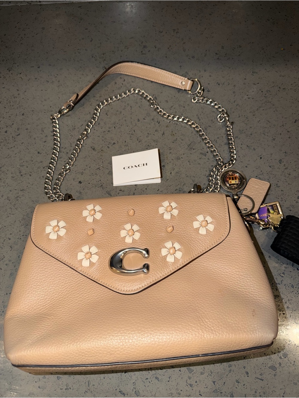 Coach Pink Floral Pebbled Leather Shoulder Bag